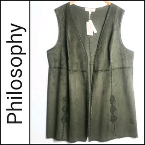 𝅺NEW! PHILOSOPHY Faux Suede Open Front Boho Vest.